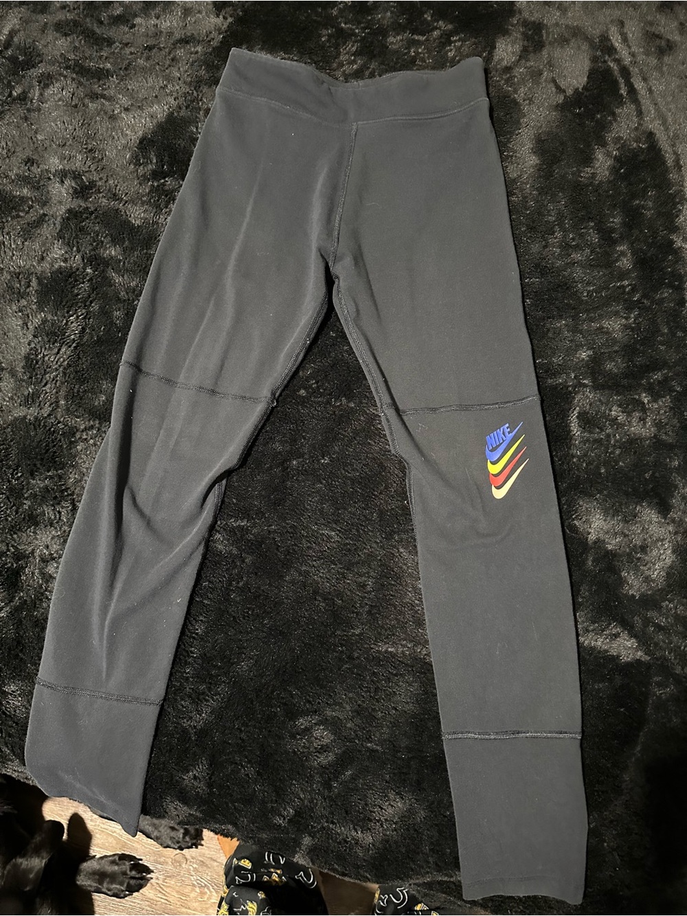 Nike Black Girls' Leggings with Rainbow Swoosh